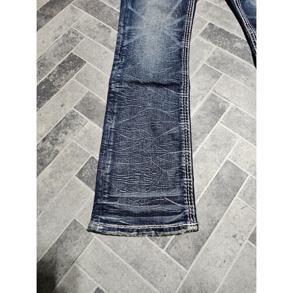 New Rock Revival Sami Slim Boot Stretch Blue Denim Jeans Men’s 27x31 Pocket Logo - Picture 3 of 16